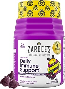 Zarbee’s Kids Elderberry Immune Support Supplement Gummies, Vitamins A C D3 E & Zinc, Elderberry Extract, Gluten & Gelatin Fr