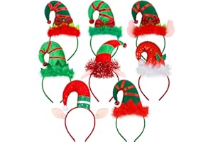 Aodaer 8 Pack Christmas Headbands Cute Elf Hat Costume Headwear Christmas Hair Hoop for Christmas Party Holiday Favors Elves Party Decoration
