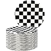 50Pcs Race Car Birthday Party Supplies Black and White Checkered Plates Race Car Dessert Plates 7"Checkered Flag Plates Race Car Plates for Black and White Themed Vintage Racing Party Decorations