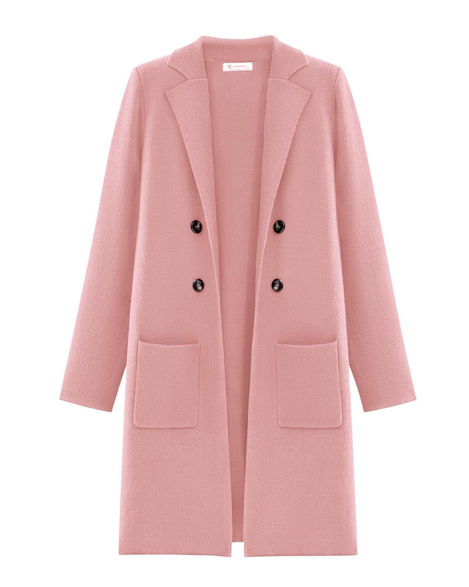 KIRUNDO Cardigan Sweaters for Women 2025 Fall Open Front Knit Sweater Jackets Business Casual Long Coatigan Winter Clothing(Pink, XX-Large)