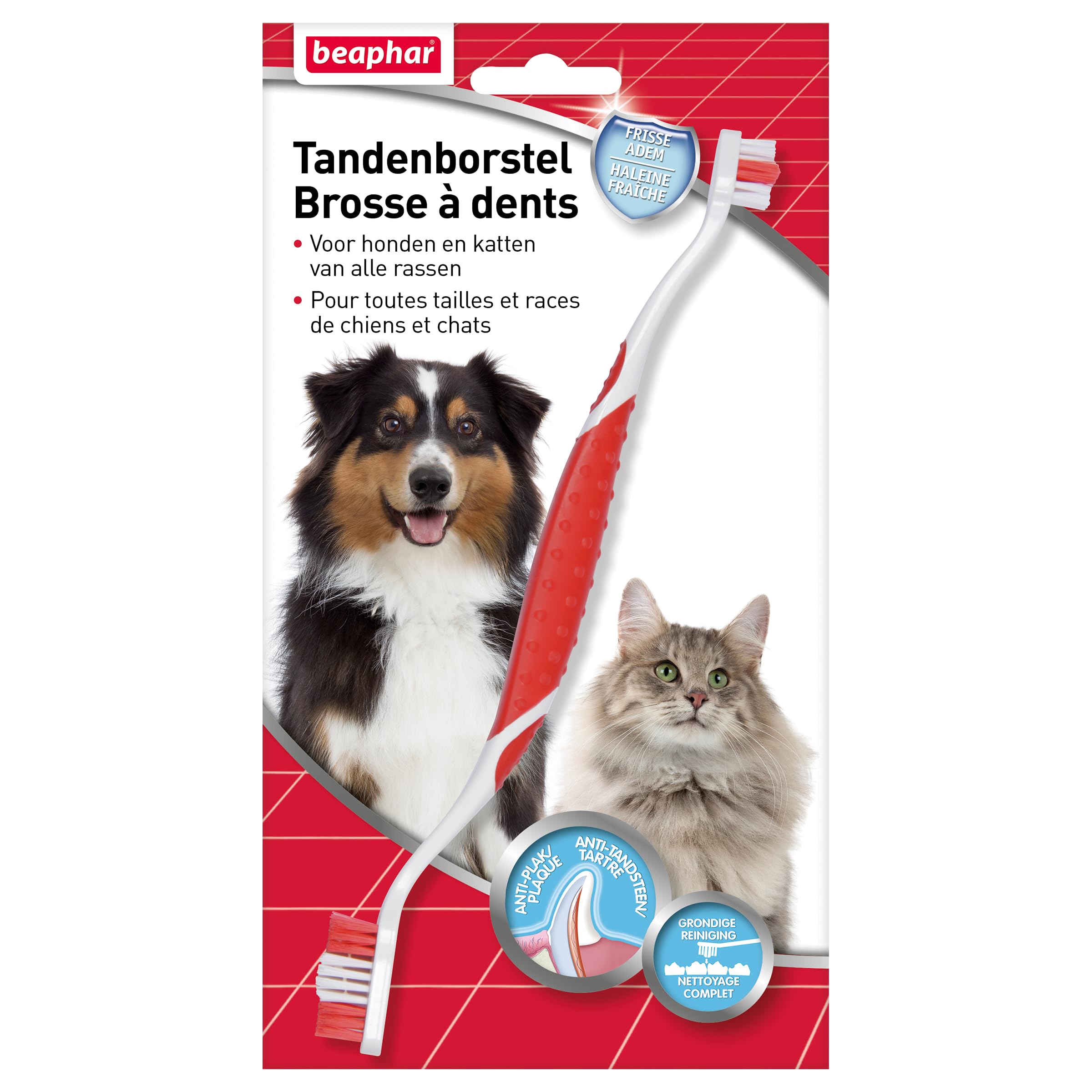 BEAPHAR Toothbrush, Fresh Breath for Dogs and Cats - Anti Plaque & Anti Tartar - Complete Cleaning - Easy to Use - for All Sizes/Breeds of Dogs & Cats - 1 Brush