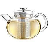 Teabloom Connoisseur Glass Teapot with Stainless Steel Infuser for Loose Tea – 4-Cup Capacity, Stovetop-Safe, Durable Borosilicate Glass, Perfect for Hot and Iced Tea