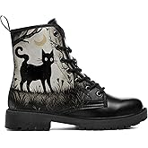coolcustomize Gothic Combat Ankle Boots for Women Animal Artwork Lace-Up Vegan Leather Booties Punk Rock Chuncky Heel Fashion Black Boot