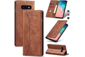 Jasonyu Flip Wallet Case for Samsung Galaxy S10e,Leather Magnetic Folio Cover with Card Holder,Kickstand - TPU Shockproof Durable Protective Phone Case,Brown