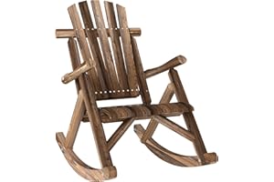 Outsunny Outdoor Rocking Chair, Wooden Adirondack Outdoor Rocker with High Back, Slatted Seat, Oversized Rustic Patio Rocking
