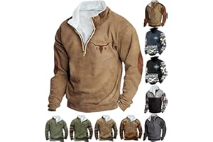 Pisexur Men's Fashion Hoodies & Sweatshirts 1/4 Zip Pullover Mens Cowboy Western Aztec Lapel Sweatshirt Casual Print Pullover