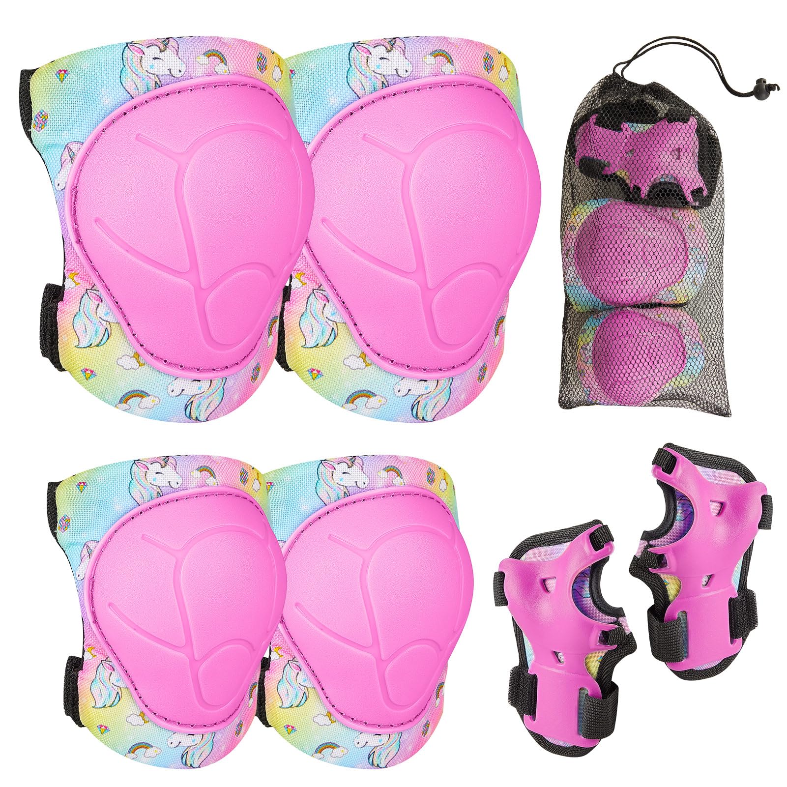 MHJY Knee Pads for Kids Elbow Pads Set 6pcs Protection Gear Kit Adjustable Girls Wrist Guard for Skateboard Bike Cycling Scooter Riding Roller Skating Sports Todder Boys 3-8 Years