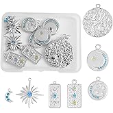 COGCHARGER 14 Pieces Moon Star Charms Pendants 304 Stainless Steel Sun with Rhinestone Pendants for DIY Jewelry Necklace Earrings Making Supplies