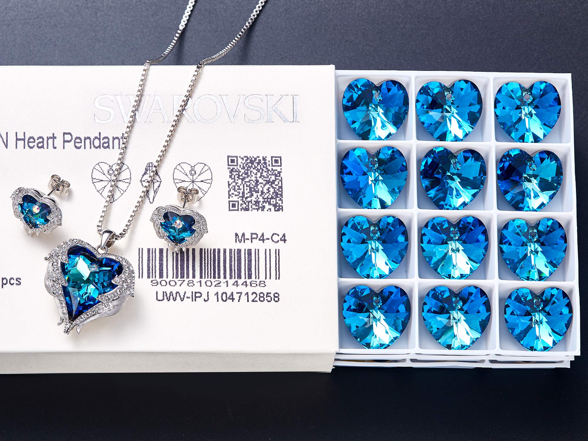 CDE Angel Wing Swarovski Jewelry Set Women Jewelry 18K White Gold Plated Crystals Heart Pendant Necklace Earrings Sets Gift for Her