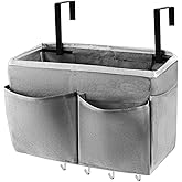Frjjthchy Bedside Storage Organizer 5 Pockets with 4 Hooks Hanging Storage Bag for Headboards/Bunk Bed (Grey)