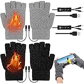 JaGely 2 Pairs USB Heated Fingerless Gloves Rechargeable Winter Hand Warmers Heating Mittens with 3 Temperature for Men Women