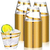 100PCS 9 oz Gold Rimmed Swirl Plastic Cups – Elegant Disposable Cups for Weddings, Parties & Special Events