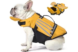 Petglad Wings Dog Life Jacket Adjustable Dog Life Vest with Chin Float Reflective Stripes and Rescue Handles, High Buoyancy Puppy Swim Float Vest for Small Medium Large Dogs (Yellow, M)
