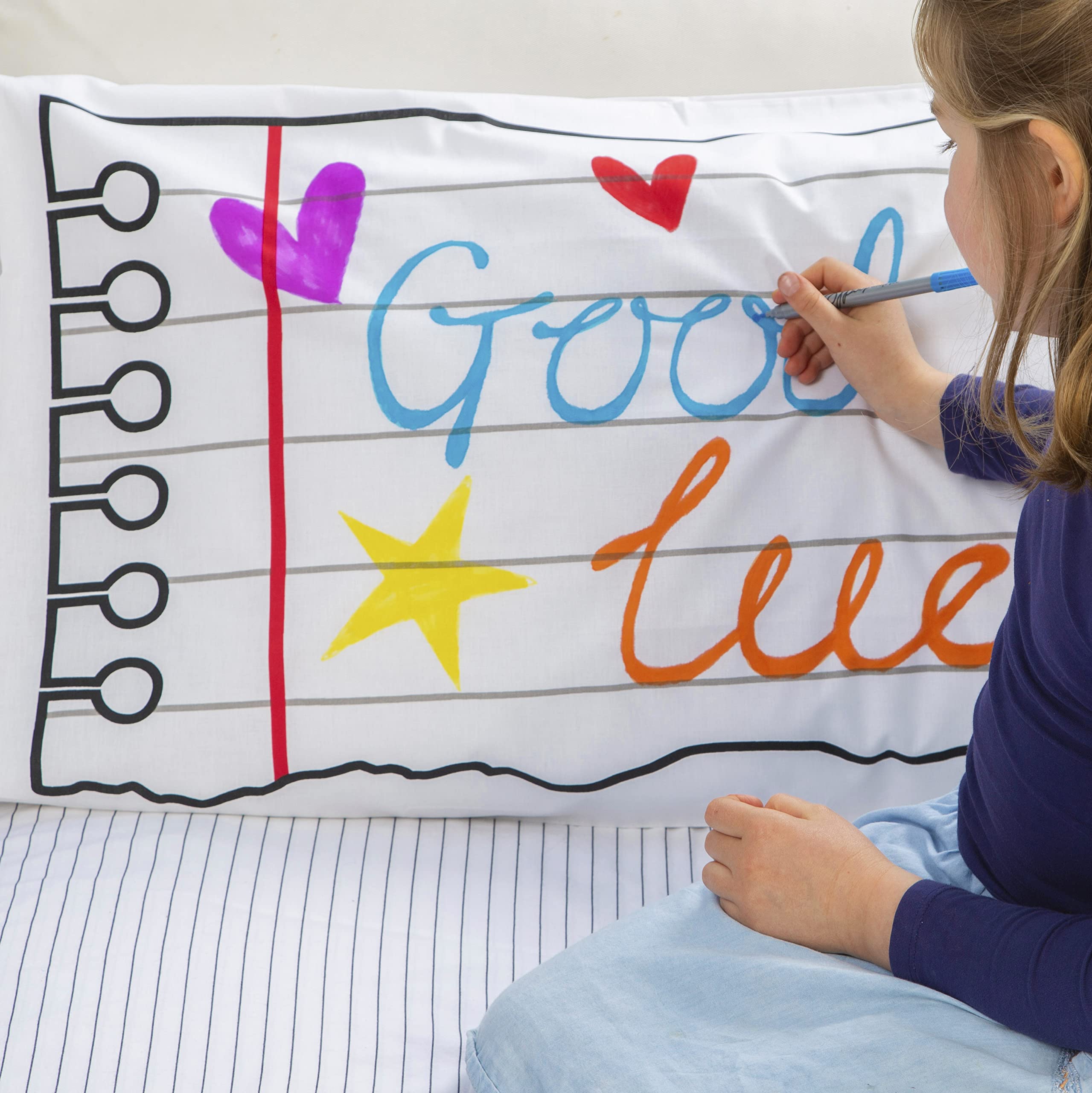 eatsleepdoodle Create Your Own Design Pure Cotton Soft Pillowcase - Doodle Pillowcase for Kids and Adults with Washable Felt Tip Fabric Pens