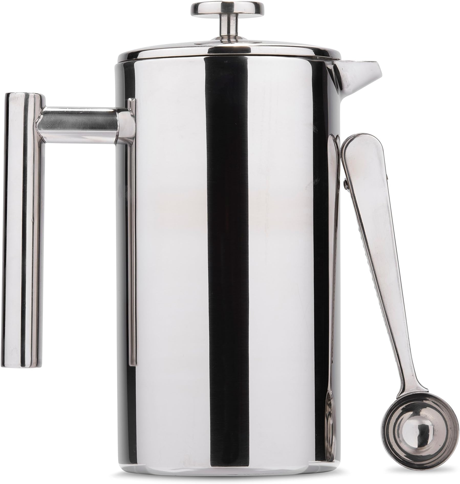 Es Perto Stainless Steel French Press Coffee Maker | 34 Ounce, Double Wall Insulated, Manual, Portable, Chrome Finish