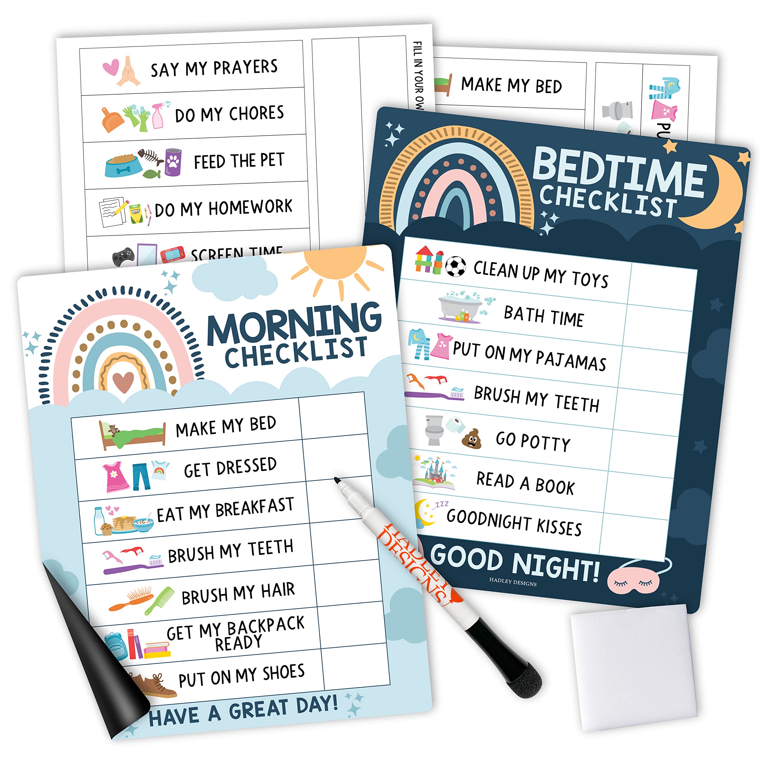 Photo 1 of Magnetic Morning & Bedtime Routine Chart for Kids - Customizable Toddler Daily Schedule Board with Dry Erase Surface, Stickers & Marker, Build Habits with Visual Checklists, Boho Theme