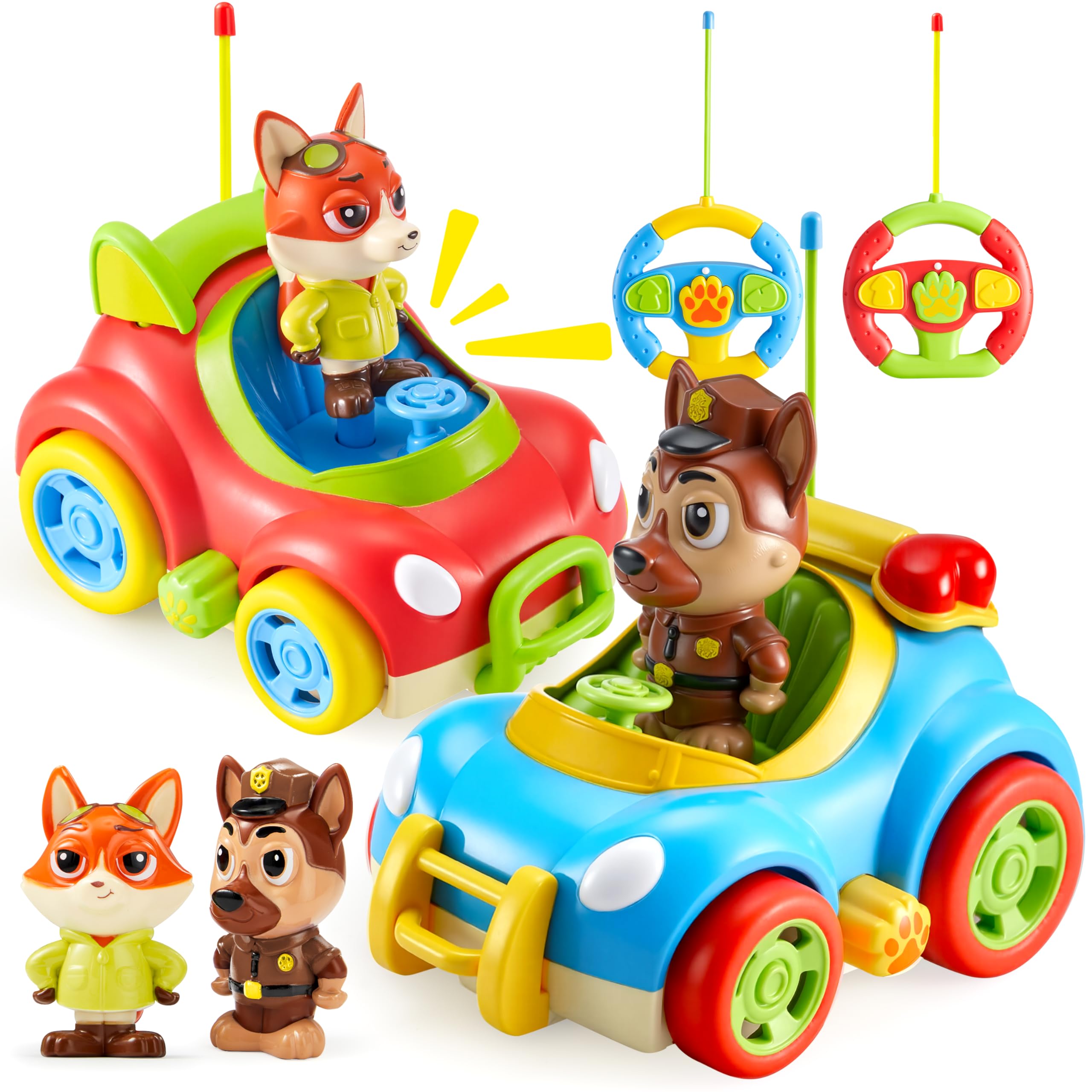 Photo 1 of lalalark 2 Pack Remote Control Car for Toddlers, RC Cars with Cartoon Figure, Kids Toy Bumper Cars with LED Lights and Sounds, Light Up Car with Music, Christmas Birthday Gift for Boys Girls