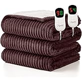 Homemate Electric Heated Blanket Queen Size - 84"x90" Heating Blanket Queen Size Dual Control 1/2/4/6/8 Hours Auto-Off 10 Heat Level Over-Heat Protection Soft Flannel Sherpa ETL Certification