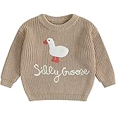 Toddler Baby Boy Girl Knit Sweater Silly Goose Embroidery Long Sleeve Knitted Sweatshirt Warm Fall Winter Clothes