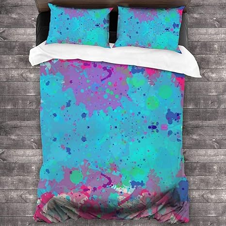 Amazon 布団カバー シングル 3点セット 寝具カバー セット ベッド用 布団用 掛け布団カバー 鮮やかな明るい水彩絵の具の芸術的なピンク とブルーのスプラッシュの背景 肌に優しい ギフトを移動する新年の装飾 177x218cm 寝具カバーセット オンライン通販