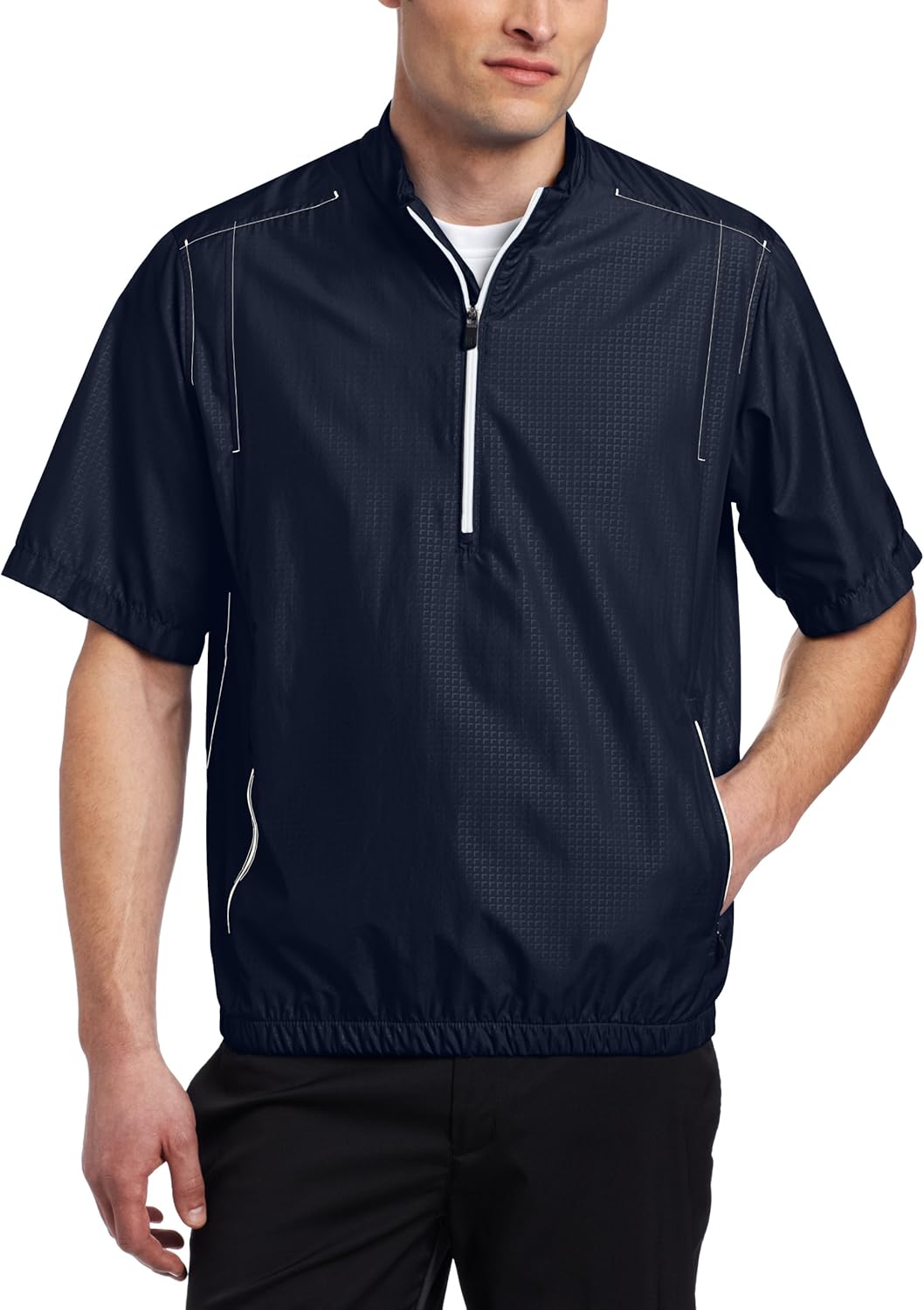 Amazon.com: adidas Golf Men's Climaproof Wind Zip Shirt, Navy/White, Large: Clothing