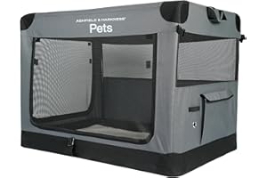 ASFIELD & HARKNESS Ashfield & Harkness: Collapsible Soft Dog Crate - 42" - Gray, Sherpa Lined Mat, Durable Mesh Windows, Portable Foldable Pet Kennel, Indoor & Outdoor