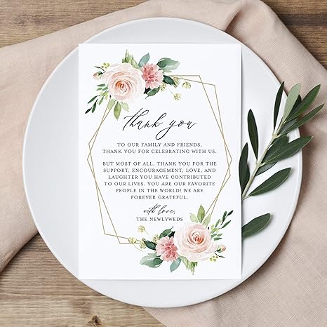 Amazon Com Bliss Collections Wedding Reception Thank You Cards Pack Of 50 Geometric Floral Cards Great Addition To Your Table Centerpiece Place Setting And Wedding Decorations Each Card Is 4x6 Usa