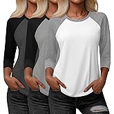 Huukeay 3 Pack Women's 3/4 Sleeve Raglan Shirts, Crew Neck Casual Baseball Tops Color Block Basic Jersey Tees