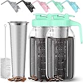 AHOMSEL Cold Brew Coffee Maker Jar - 2 Pack 64 oz Glass Cold Brew Maker with Handle, Stainless Steel Filter & Leak-Proof Lid, Heavy Duty Cold Brew Pitcher for Iced Coffee, Sun Tea, and Milk