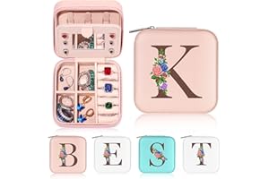 Yesteel Small Travel Jewelry Case Jewelry Box Jewelry Organizer, Ring Box Earring Box Travel Jewelry Organizer Jewelry Boxes for Women, Travel Essentials Travel Accessories Letter K