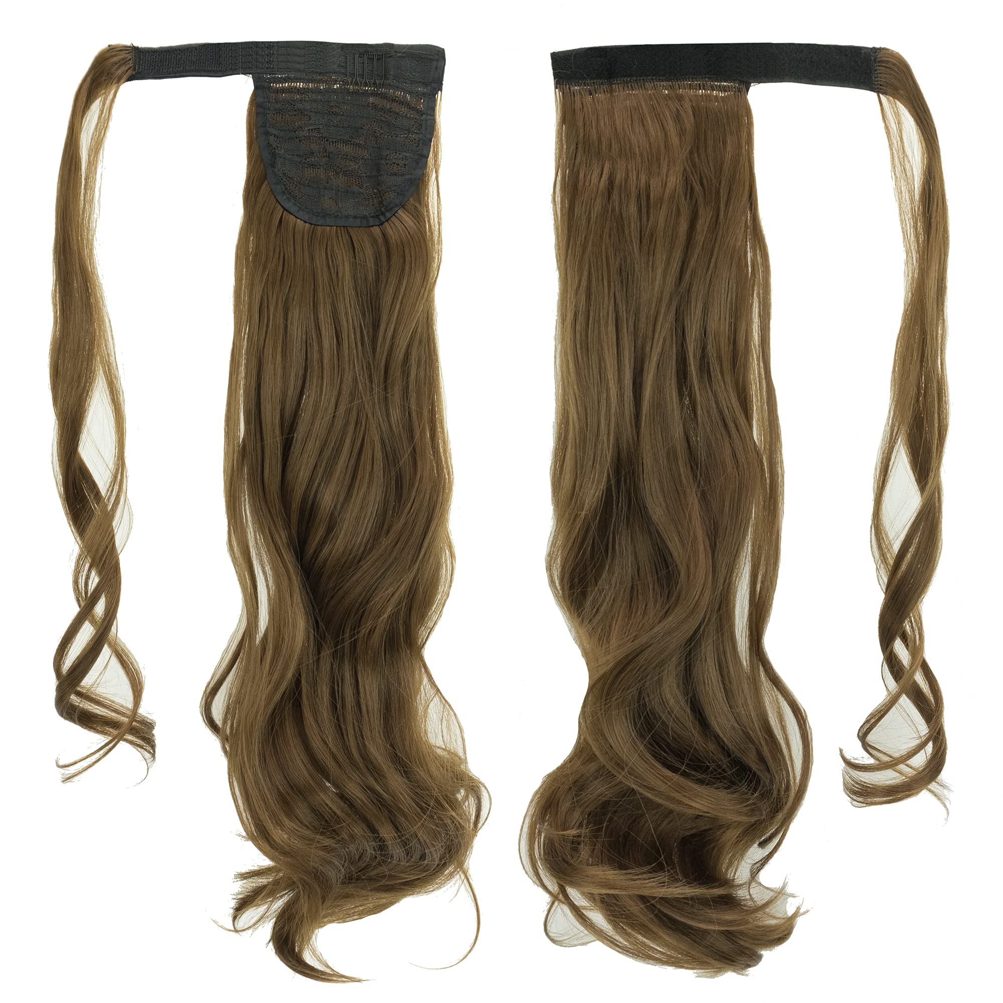 IMISSU Long Curly Wrap Around Ponytails Extension Synthetic Hair Extensions Clip in Ponytail Wavy Hairpiece (Light Brown)
