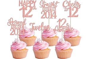 ZHUOWEISM 24 PCS Rose Gold 12th Birthday Cupcake Toppers Double Digits Straight Outta 2014 Cupcake Picks Cheers to 12 Lengend