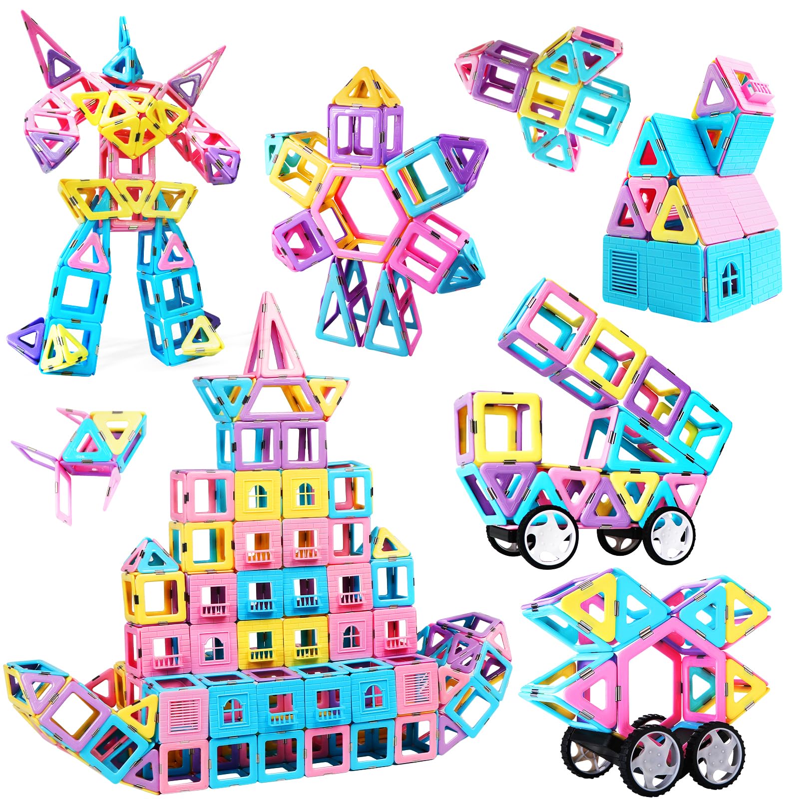Magblock Magnetic Building Blocks,103 PCS Magnetic Tiles Set Magnet Toy for Kids Educational Construction Toys for 3 4 5 6 Years Old Boys and Girls