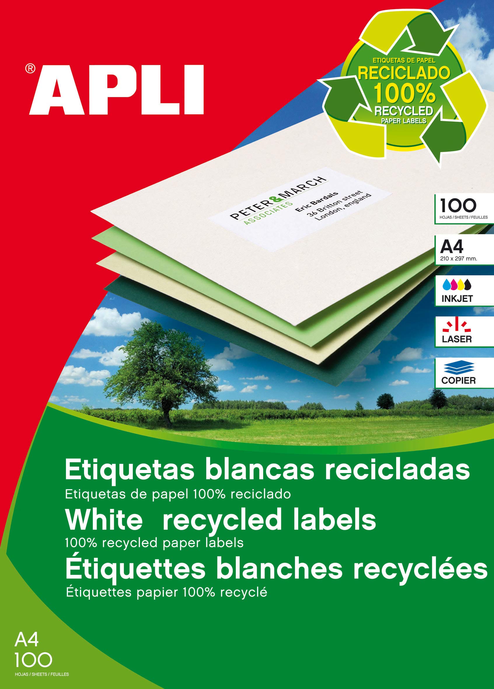 APLI ILC Labels Box 100 Sheets 100 Units 210 x 29 White 12070
