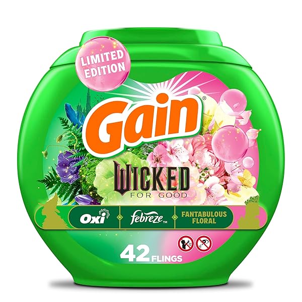 GAIN FLINGS! “WICKED: FOR GOOD” LIMITED EDITION LAUNDRY DETERGENT PACS, 42 COUNT, FANTABULOUS FLORAL SCENT, 3 IN 1 HE DETERGENT PACS WITH OXI BOOST AND FEBREEZE