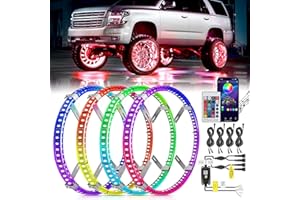 Nilight 4PCS 17.5inch Double Row LED Wheel Ring Lights RGB with APP and Remote Control Neon Light w/Turn Signal and Braking Function Dual Row for Car Van SUV Truck