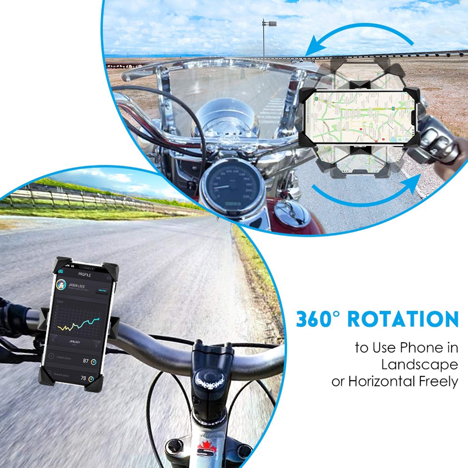 One-Touch Release Bike Phone Mount, 360° Rotatable Cell Phone Holder for Bike Handlebar/Stem, Universal Bicycle Phone Holder Compatible with iPhone, Samsung etc 4.0