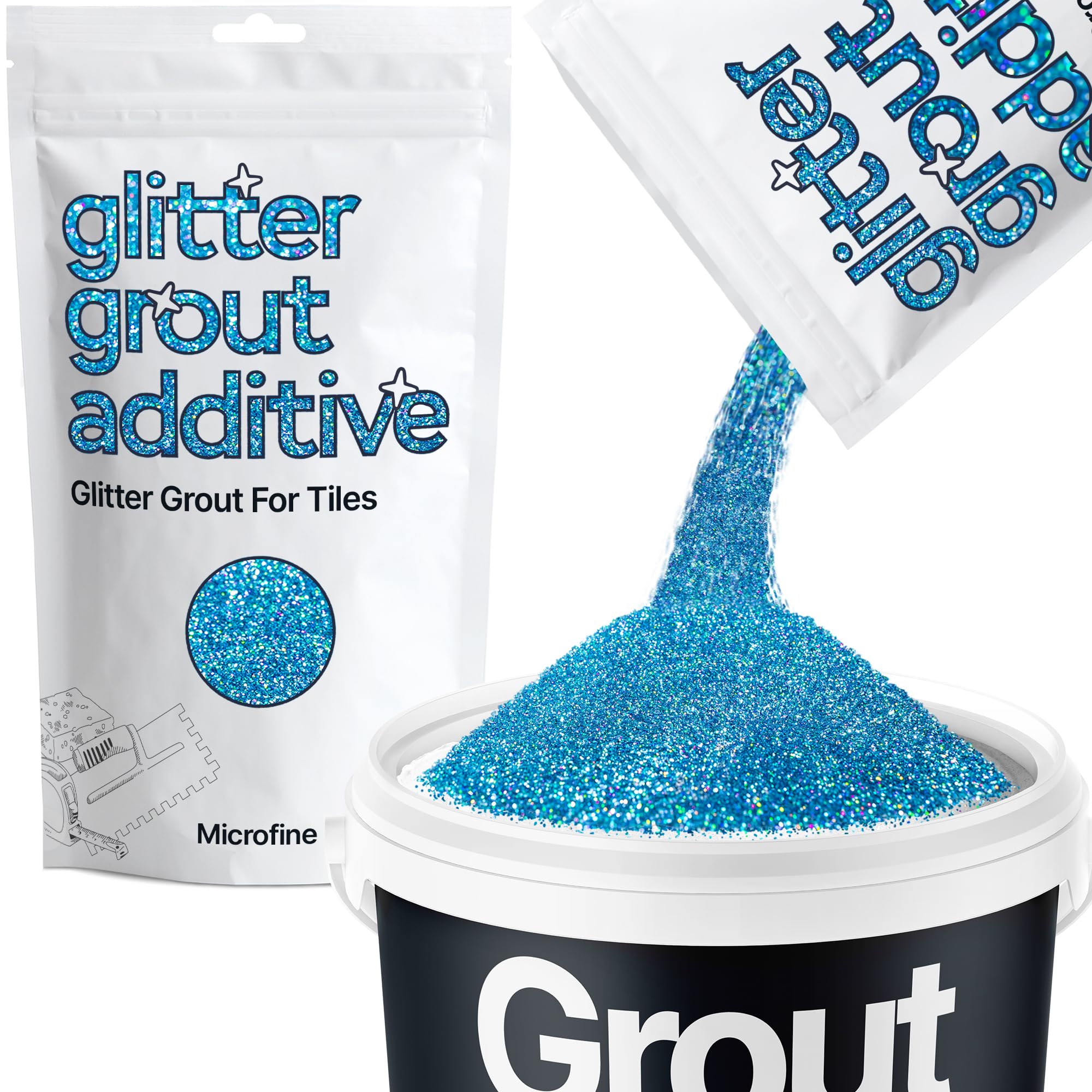 Hemway Ocean Blue Holographic Glitter Grout Additive Microfine 100g Flakes for Adding Sparkle to Kitchen & Bathroom Tiles | Enhance Your Indoor Grouting Projects with a Durable Sparkly Effect — image 1