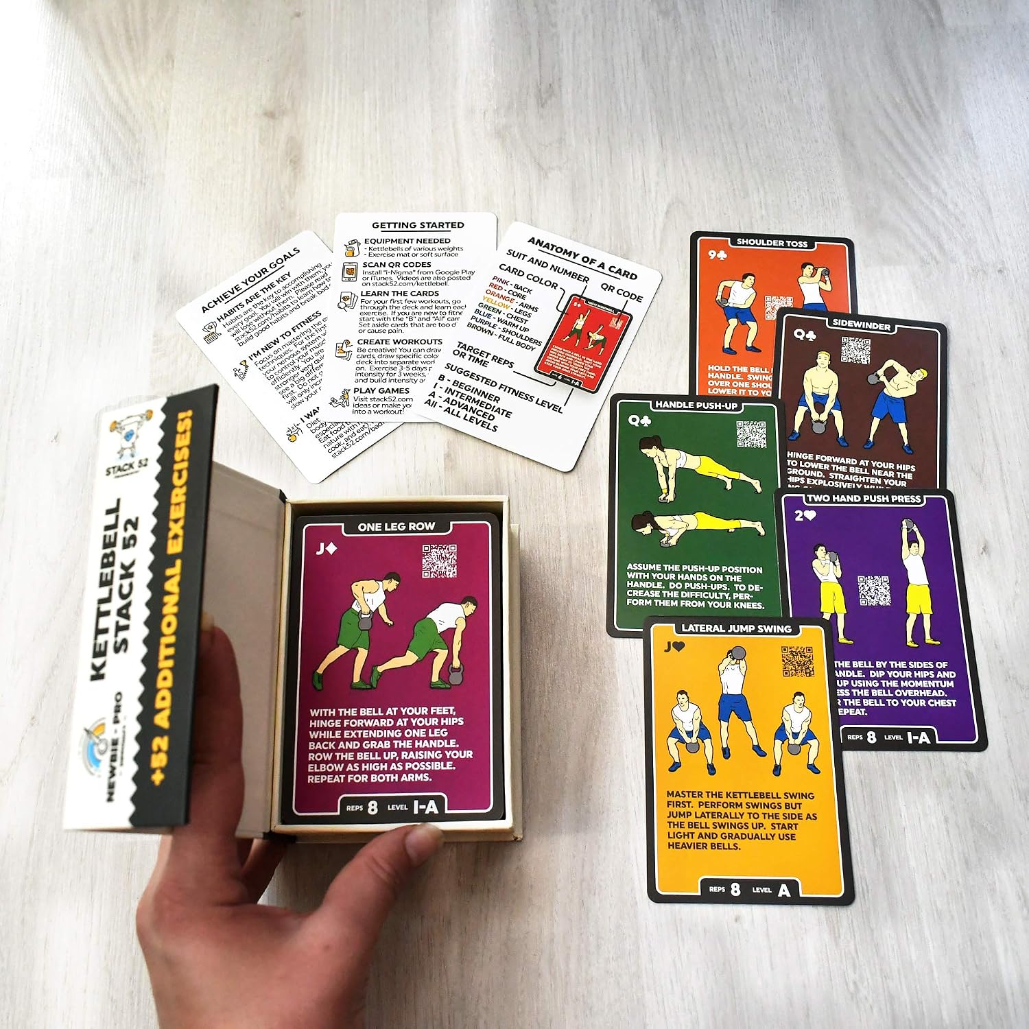 Stack 52 Kettlebell Exercise Cards. Workout Playing Card Game. Video Instructions Included. Learn Kettle Bell Moves and Conditioning Drills. Home Fitness Training Program. (2019 Mega Pack) - Image 3