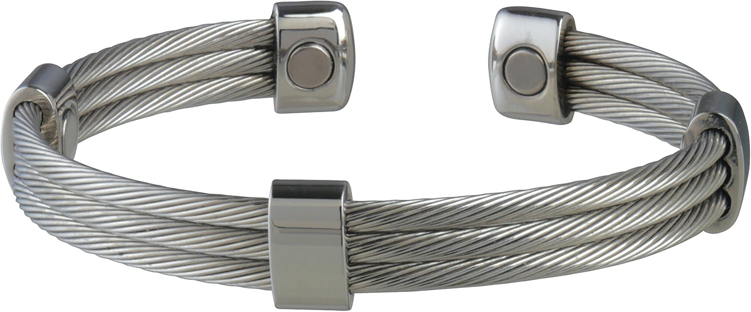 Sabona Trio Cable Magnetic Bracelet (Stainless, X-Large /7.5): Sports & Outdoors