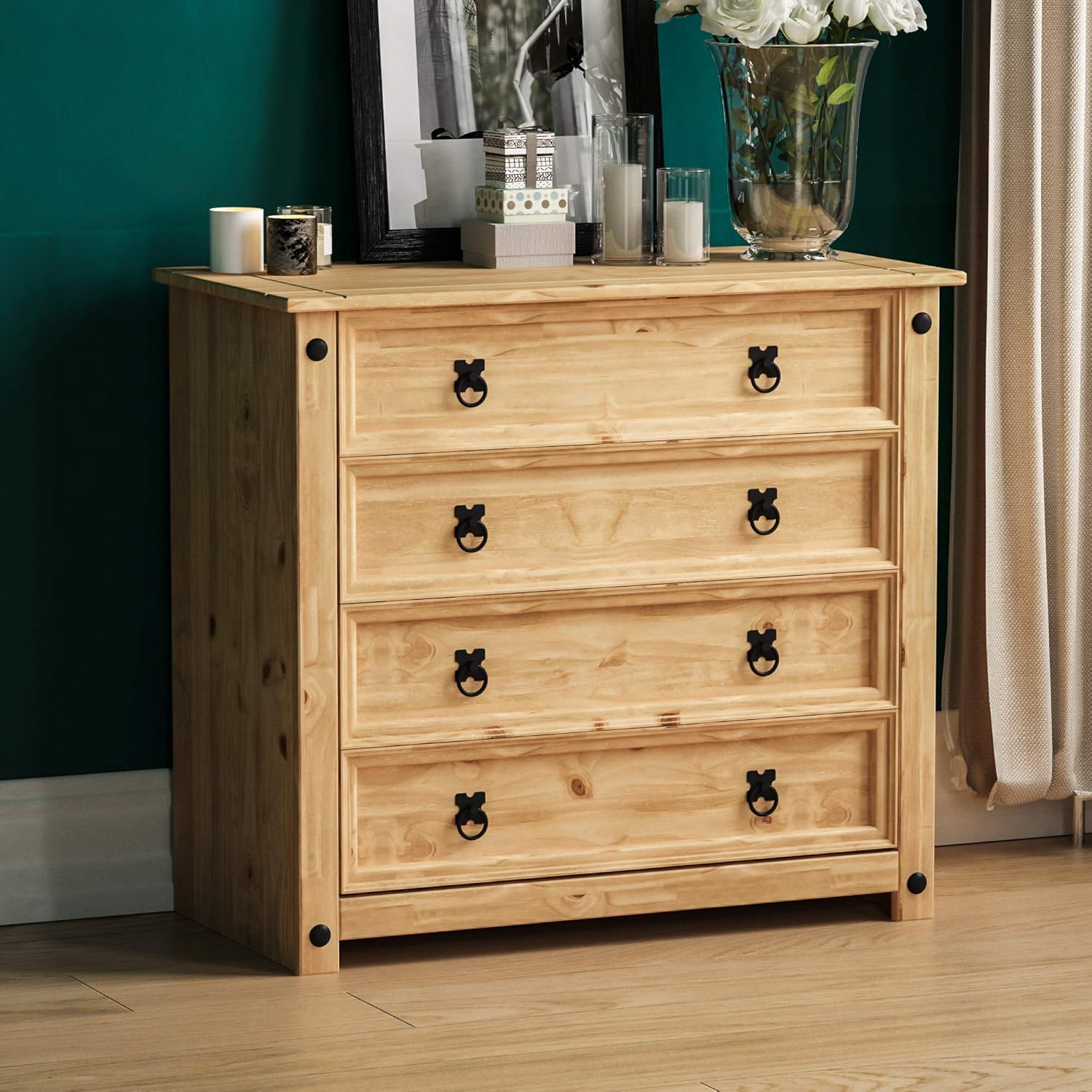 Vida Designs Corona Chest Of Drawers, 4 Drawer, Rustic, Solid Pine Wood