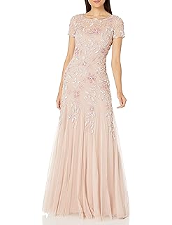 adrianna papell women's floral beaded godet gown