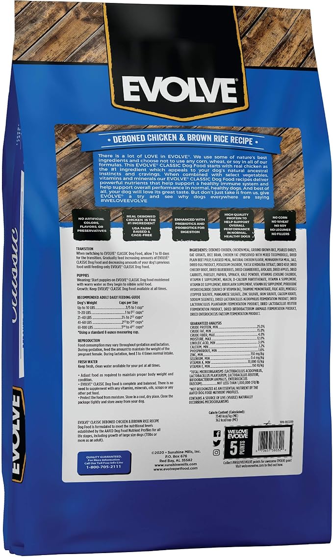 evolve chicken & rice puppy dry dog food