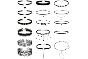 16 Pcs Choker Necklace for Women, Classic Black Choker Necklace Set, Adjustable Vintage Velvet Chokers Black Lace Choker Goth