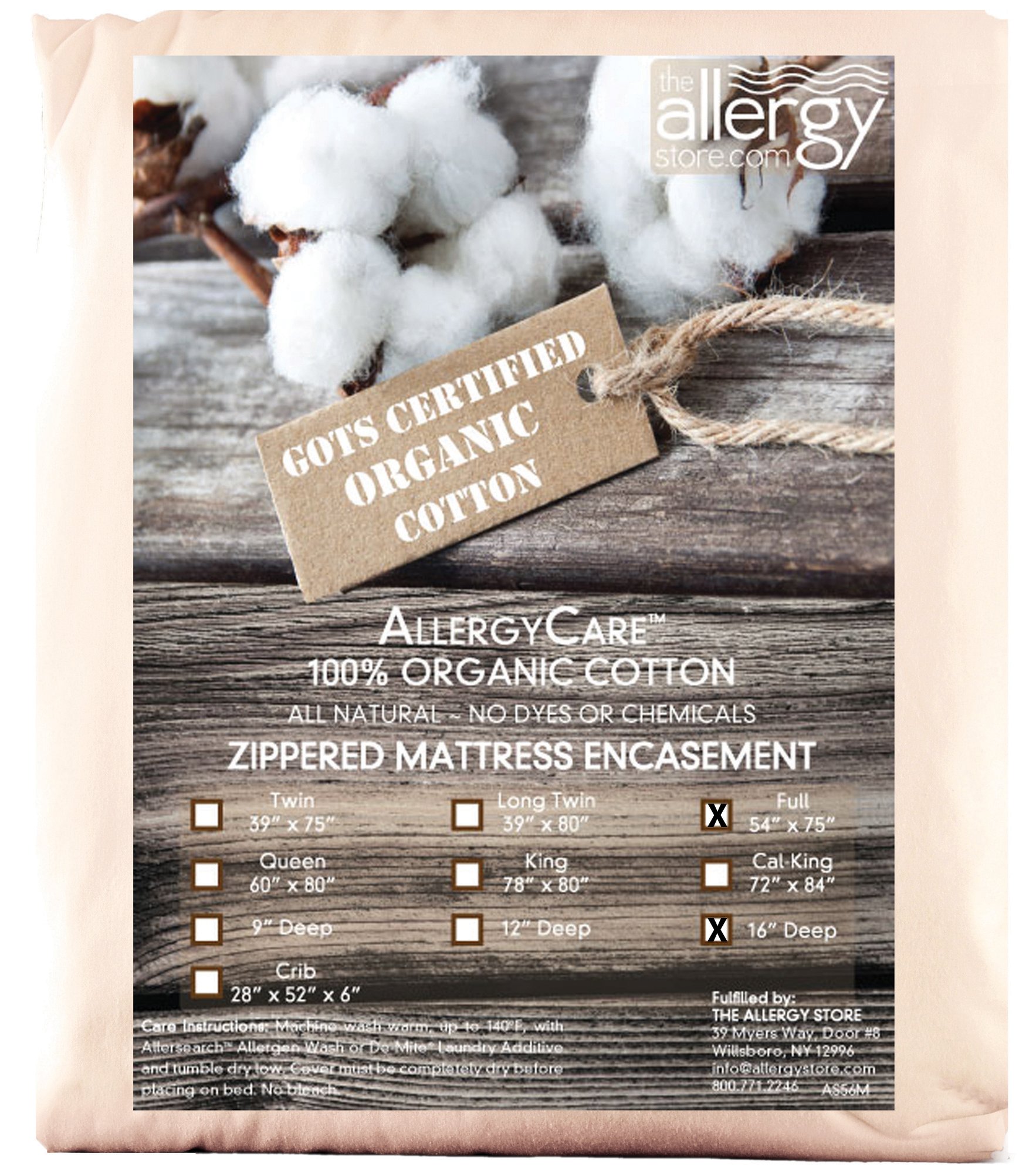 The Allergy Store Mattress Cover, Natural, 16"/Full