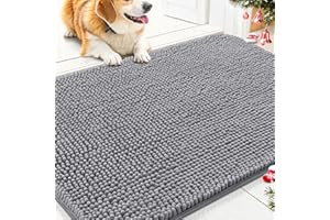 Smiry Dog Door Mat for Muddy Paws 30x20, Absorbs Moisture and Dirt Doormat, Non-Slip Washable Quick Dry Chenille Front Door Mat Indoor Entrance, Entryway Carpet for Inside Floor, Grey
