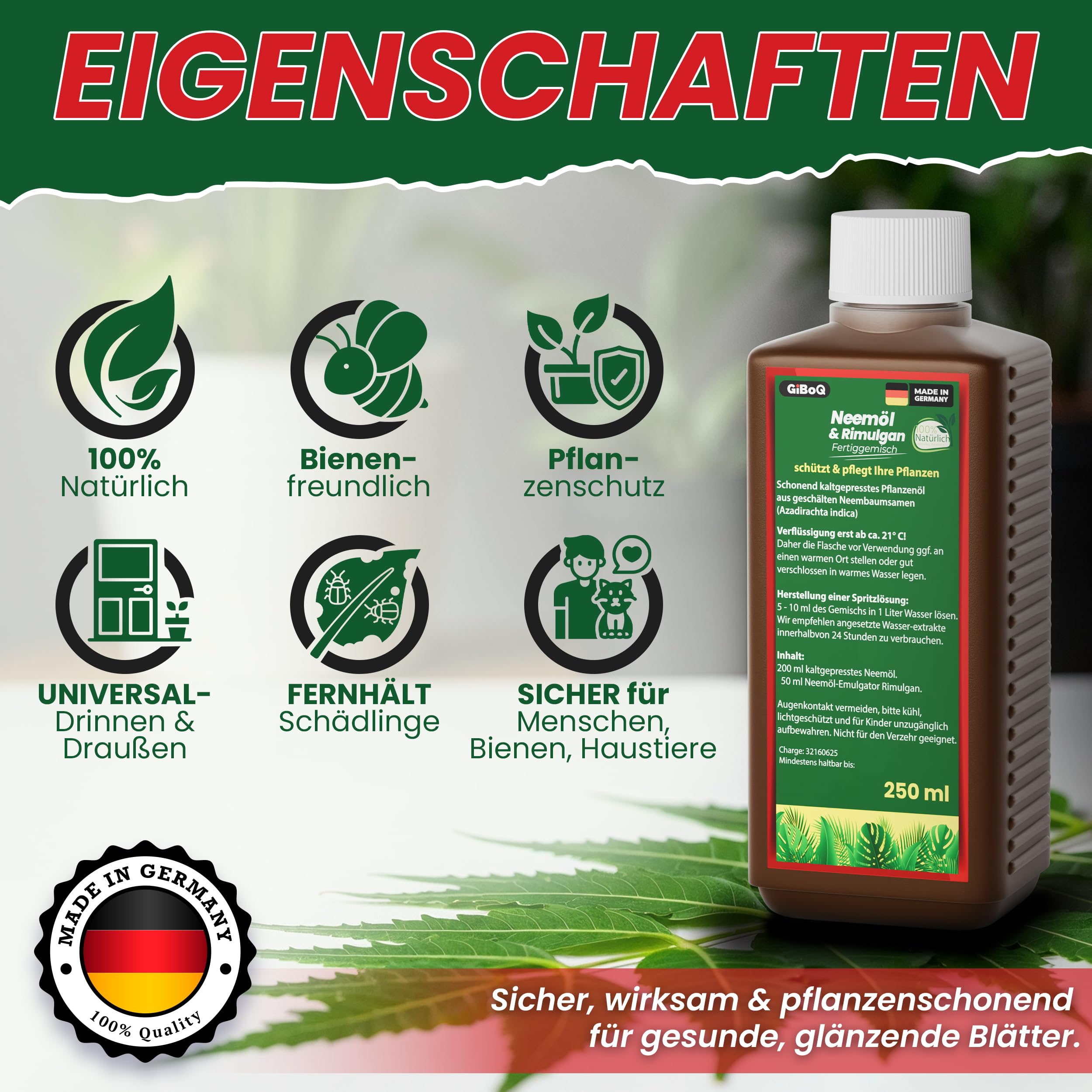 GiBoQ 100% natürliches Neemöl [250] ml – mit Emulgator für gesunde Pflanzenpflege | Zur Anwendung bei Trauermücken (Fungus Gnats) & Blattläuse | Hält Schädlinge fern | Für Garten & Zimmerpflanzen 2