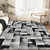 VTKON Washable Stripe Rug 5'x7' for Living Room Bedroom Nursery Dining Room Black White Grey Stripe Lines Area Rug Non-Slip B
