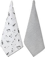 Penguin Home Set of 2 Recycled Cotton Tea Towels 50x70 cm White Grey Black