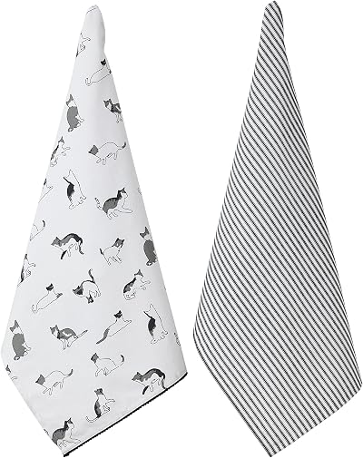 Penguin Home Set of 2 Recycled Cotton Tea Towels 50x70 cm White Grey Black